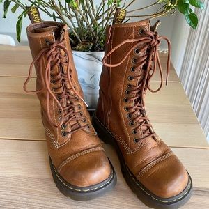 Dr Martens Miranda Leather 14 Eye Zip Brown Boots